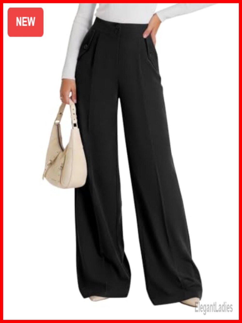 Women's Wide Leg High Waisted Pleated Front Dress Pants Trousers